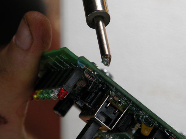 soldering the jumper wire in place